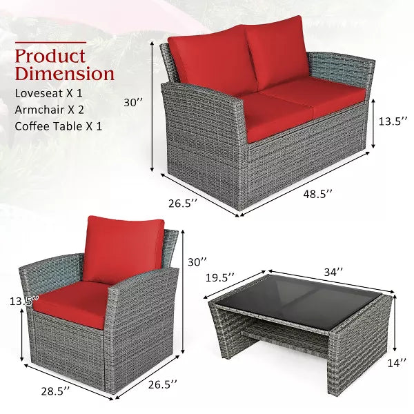 4 Pieces Patio Rattan Furniture Set, FULLY ASSEMBLED