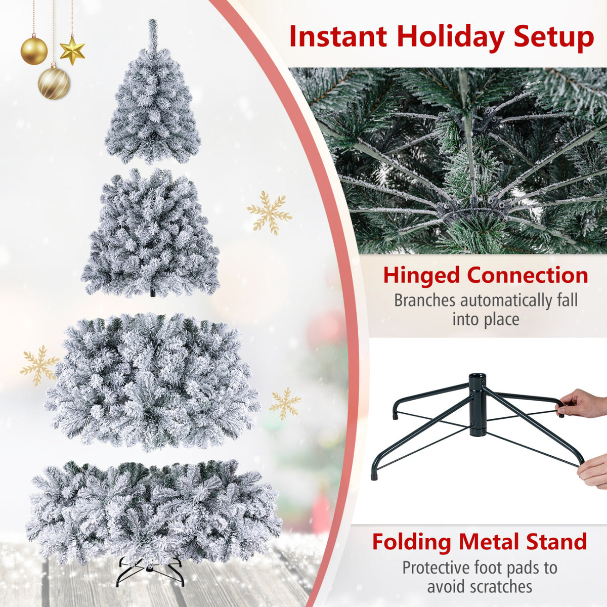Pre-Lit Premium Snow Flocked Hinged Artificial Christmas Tree-7.5 ft - FINAL SALE