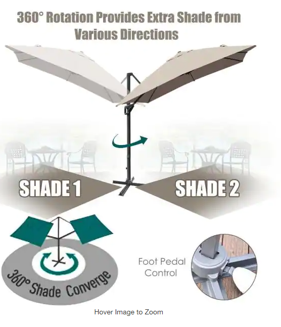10'x13' Patio Offset Cantilever Umbrella 360° Rotation Tilt, 1 box unassembled, grey, weighted base not included