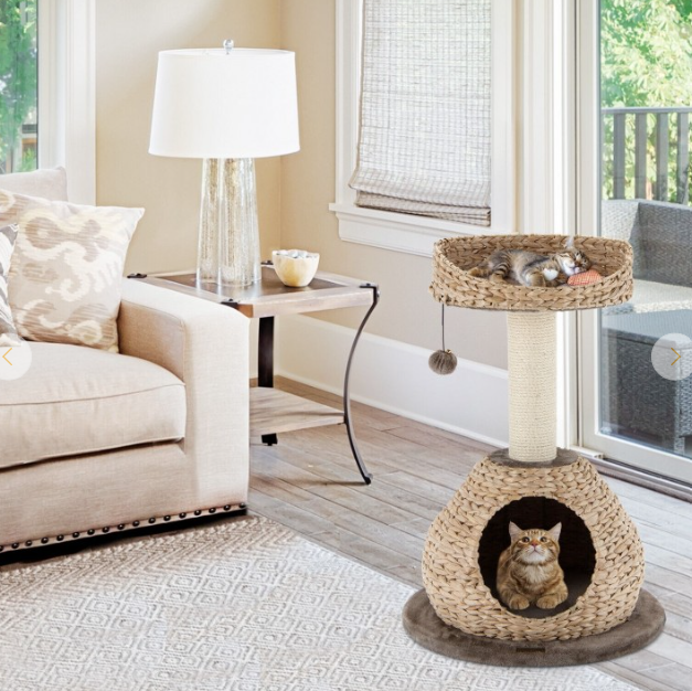 28 Inches Hand-Made Cat Condo Tree Tower with Jump Platform