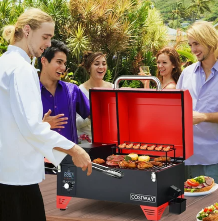 SALE, Portable Tabletop Pellet Grill Outdoor Smoker BBQ w/Digital Control System Red
