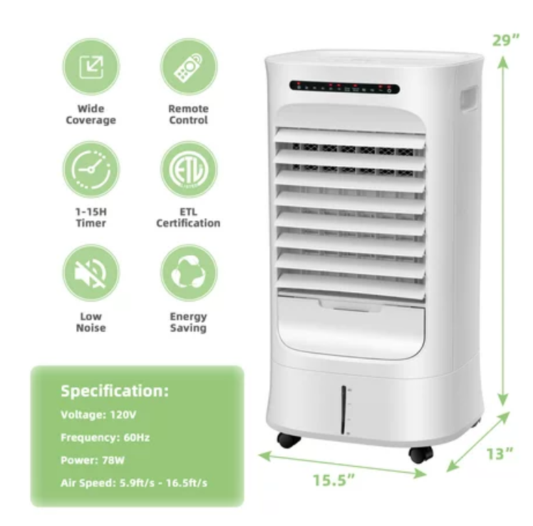 4-in-1 Evaporative Air Cooler Portable Humidifier with Timer, 3 Modes & Speeds, not AC, air chiller, final sale