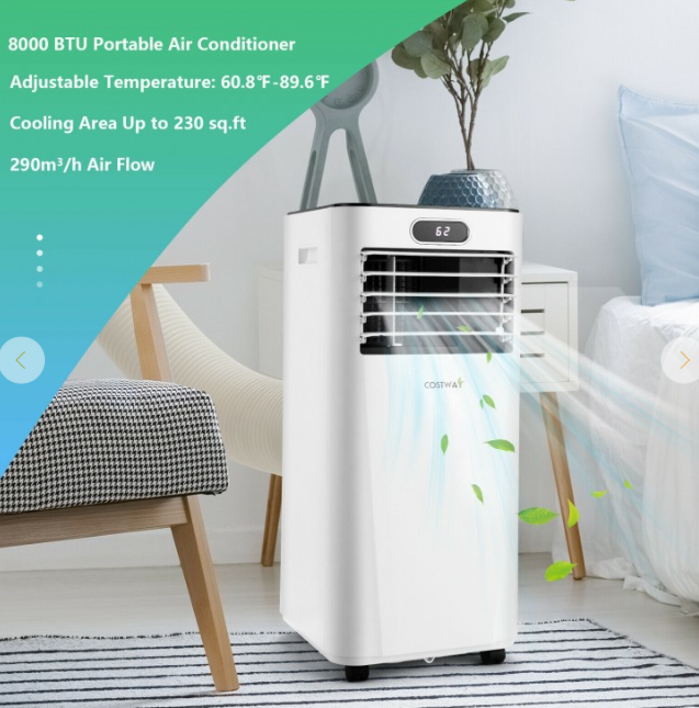 8000 BTU(Ashrae) 3-in-1 Portable Air Conditioner with Remote Control