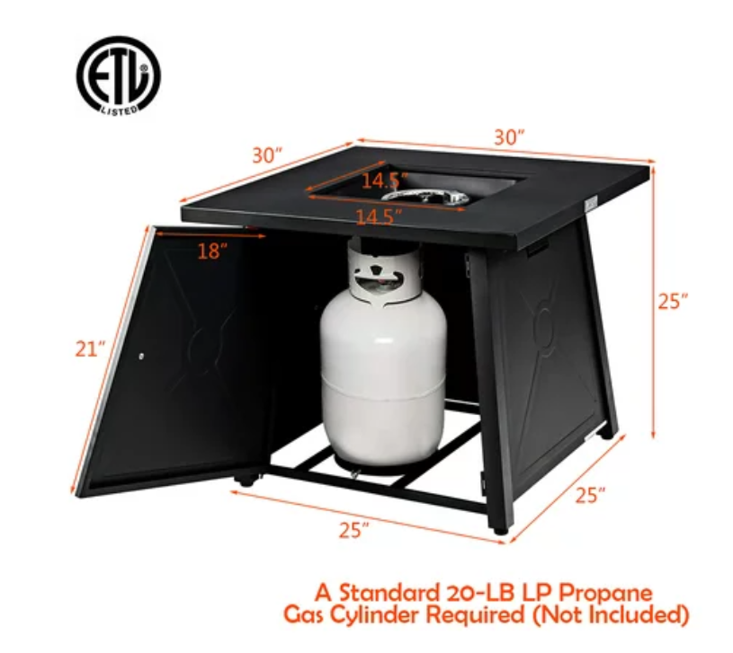 30'' Square Propane Gas Fire Pit Table, fully assembled, 1 slight scratch