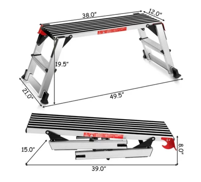 330lbs Aluminum Step Stool Folding Bench Work Platform Non-slip Drywall Ladder *SCRATCH & DENT*