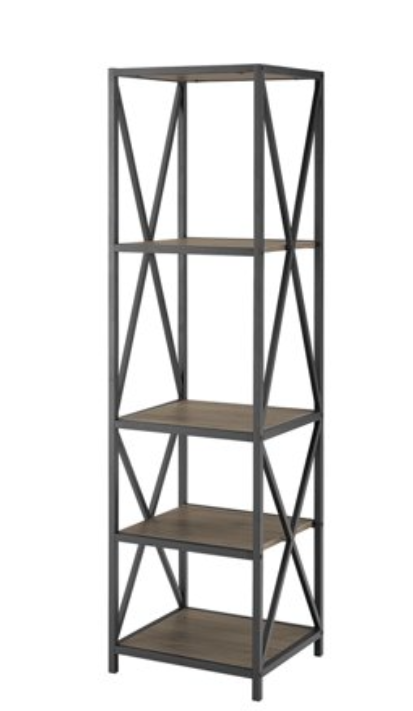 *SPECIAL* Walker Edison 61 in. Metal Wood Bookcase, Slate Grey, (1 Box, unassembled)