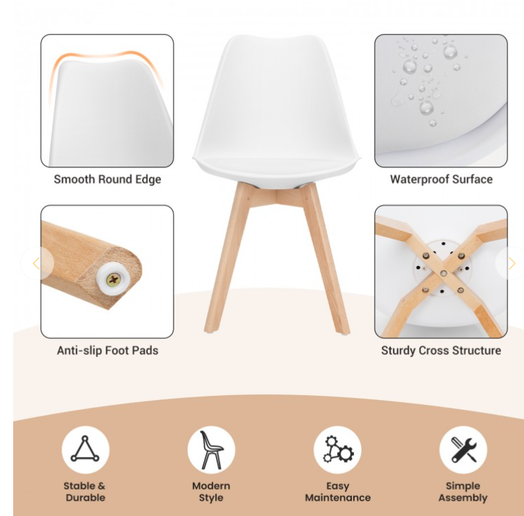 Set of 2 Modern High Backrest Dining Chairs with Wooden Legs, fully assembled