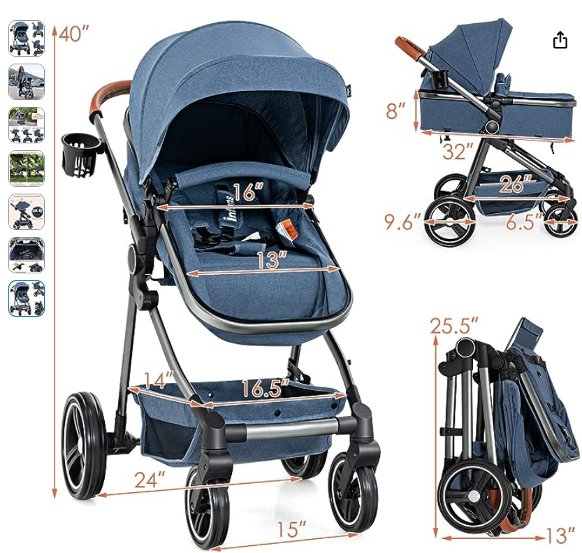 INFANS 2 in 1 High Landscape Convertible Baby Stroller, fully assembled