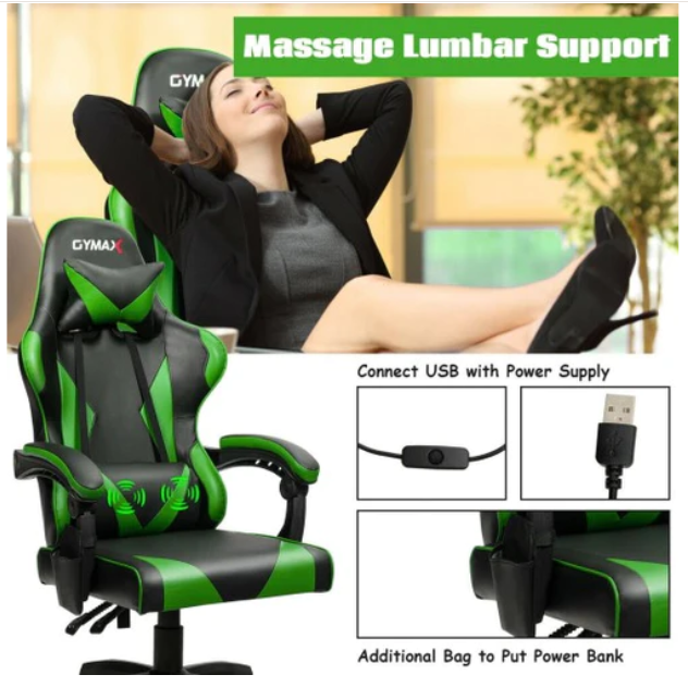 Gaming Chair Reclining Swivel with Massage Lumbar Support