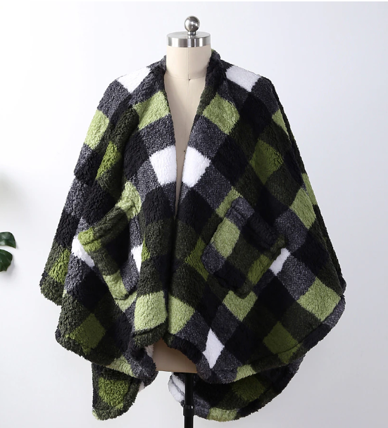 Berkshire Blanket Buffalo Plaid Double-Sided Cape, green