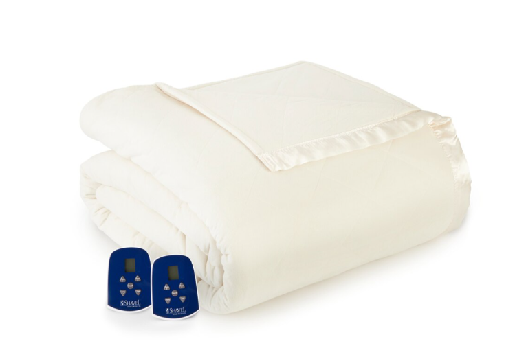 HomeSuite Micro Flannel Reverse to Sherpa Heated Blanket, queen, cream