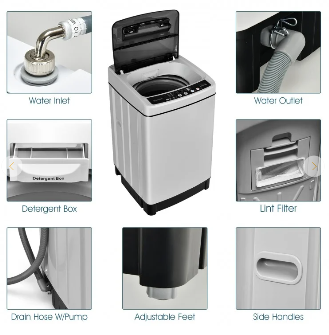 All in One, Full-Automatic Washing Machine 1.5 Cu.Ft 11 LBS Washer and Dryer