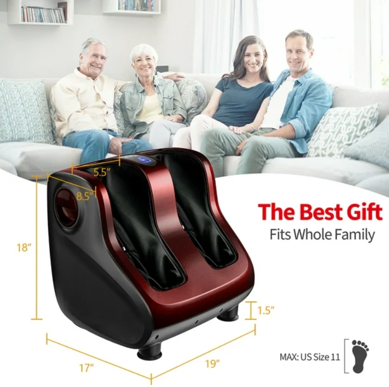 Shiatsu Foot & Calf Massager W/ Compression Kneading Heating & Vibrating Red