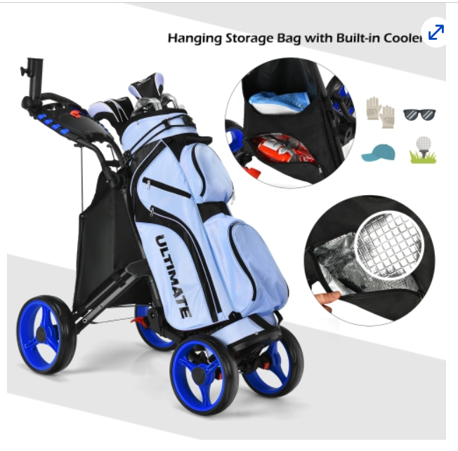 Goplus Folding 4 Wheels Golf Push Cart W/Bag Scoreboard Adjustable Handle