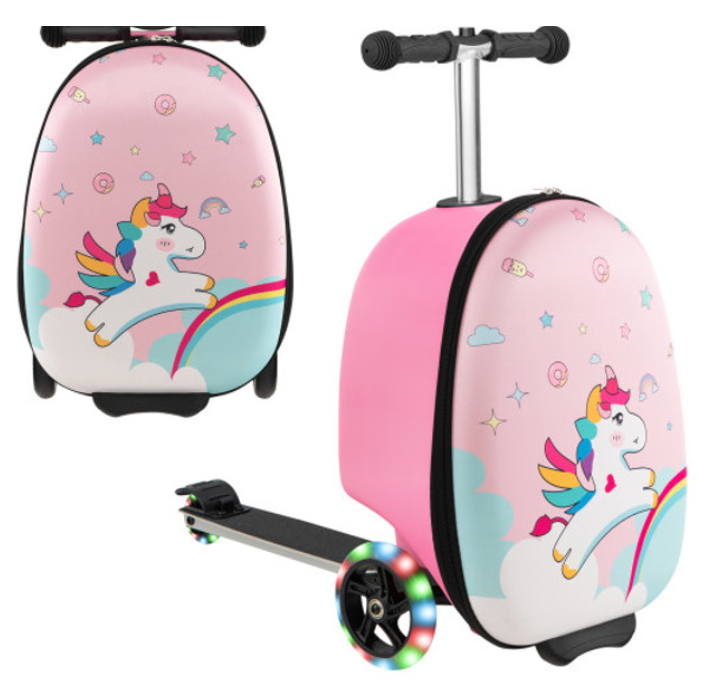 Hardshell Ride-On Suitcase Scooter With Led Flashing Wheels-Black & Pink