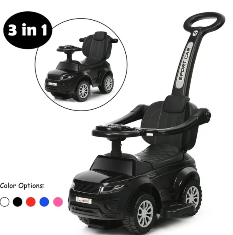 3 in 1 Ride on Push Car Toddler Stroller w/Music Black, WHEEL MAKES NOISE WHEN TURNING - SPECIAL