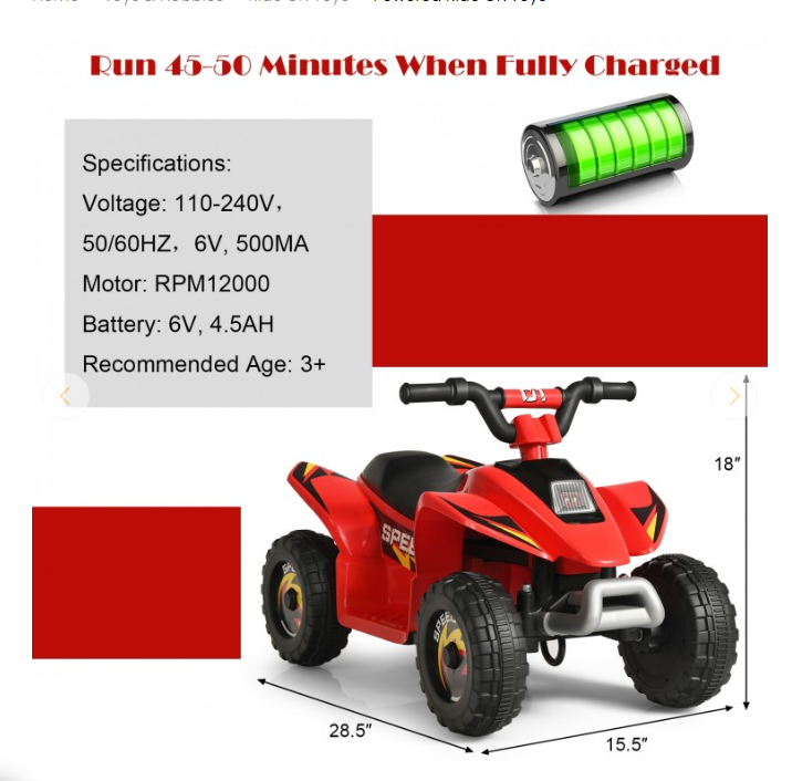 6V Kids Electric ATV 4 Wheels Ride-On Toy