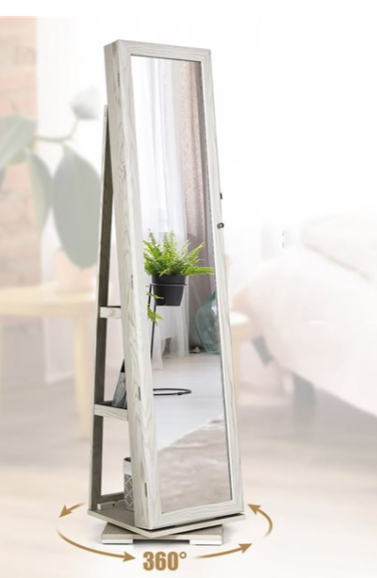 FINAL SALE, 360-Degree Rotatable Jewelry Cabinet- White, MISSING LARGE MIRROR, NOT ASSEMBLED