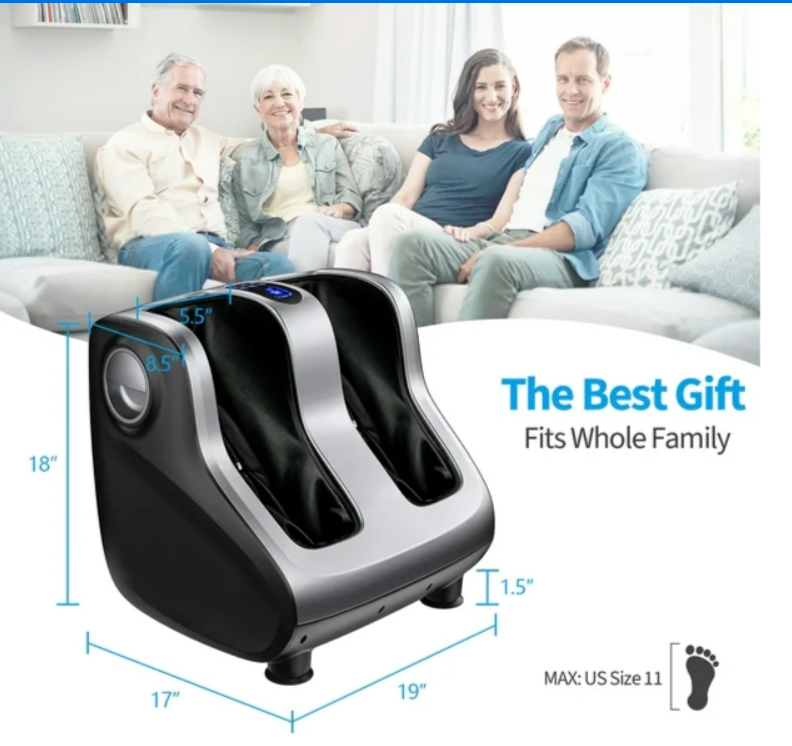Shiatsu Foot & Calf Massager W/ Compression Kneading Heating & Vibrating, Black, remote included
