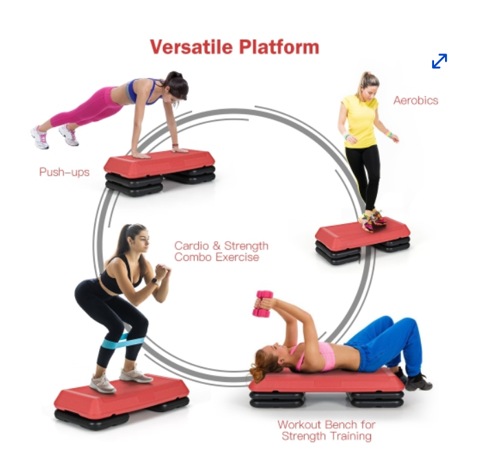 29" Adjustable Workout Fitness Aerobic Stepper Exercise Platform W/Riser 4" -6" -8