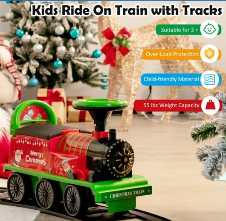 Gymax 6V Electric Kids Ride On Train Motorized Train Toy w/ Track & 6 Wheels Green