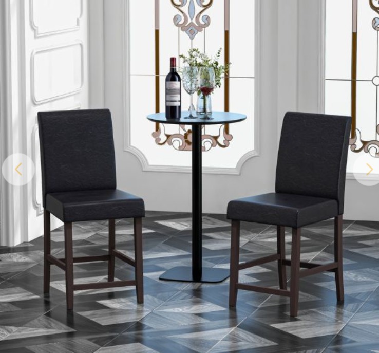 Set of 2 - 24``Counter Height Bar Stools with Rubber Wood Legs and Ergonomic Back (Assembled)