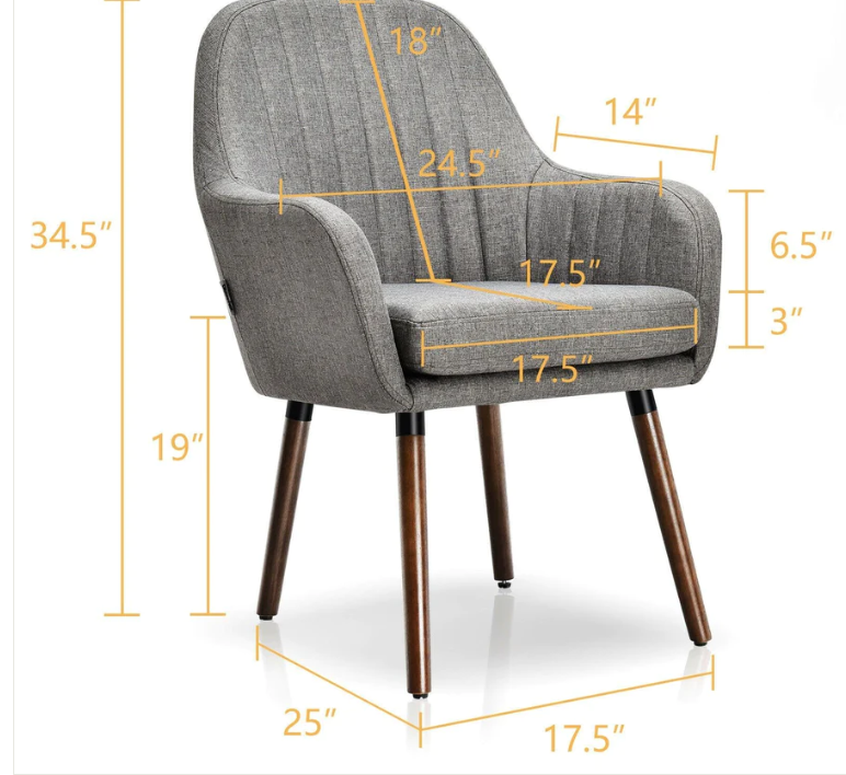 Set of 2, Accent Upholstered Arm Chair w/Wood Legs