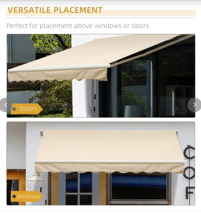 8 ft, Outsunny retractable awning, beige/white, assembled