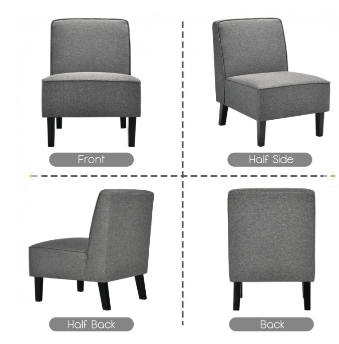 Modern Armless Accent Chair with Rubber Wood Legs, Grey