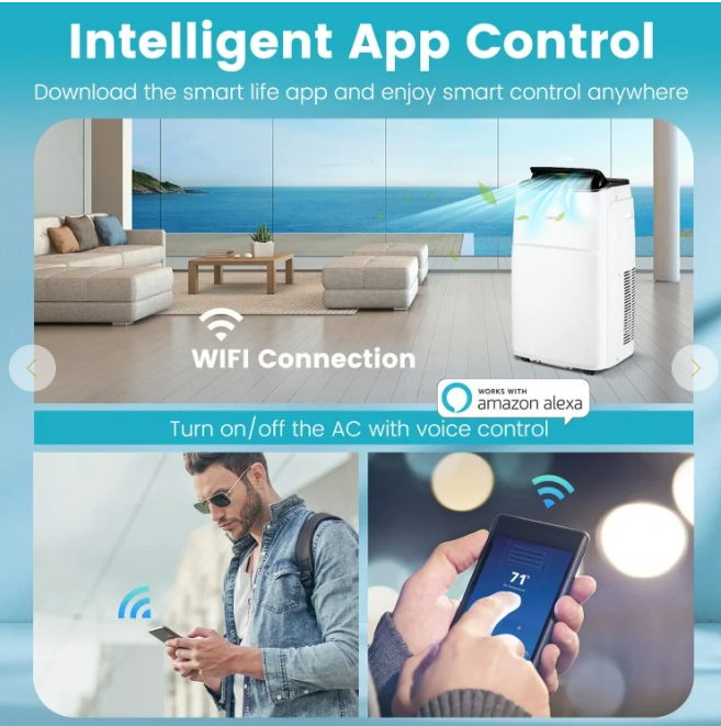 13000 BTU, Portable Heat Pump & Air Conditioner with App and Heater,
