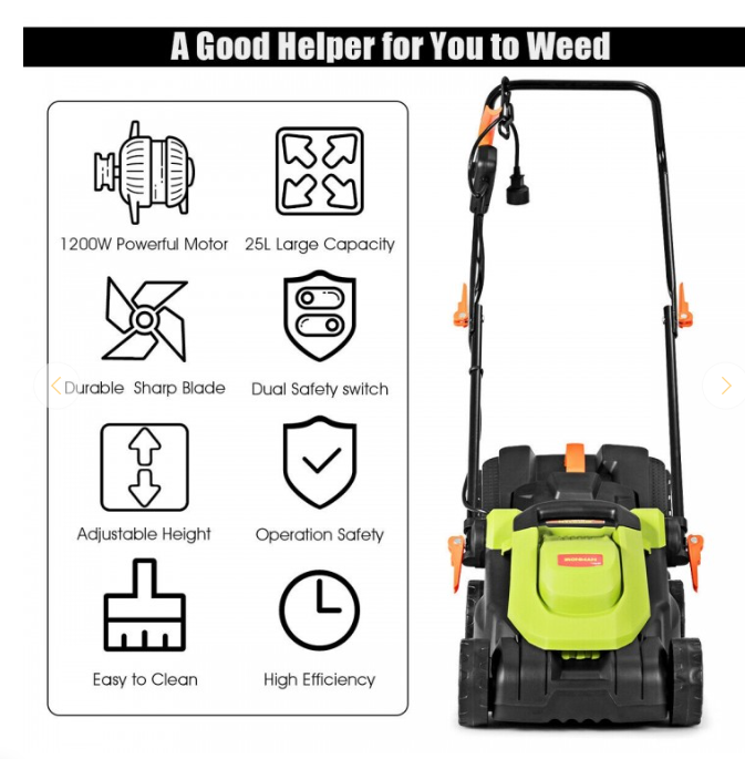 14-Inch 12 Amp Lawn Mower with Folding Handle Electric Push