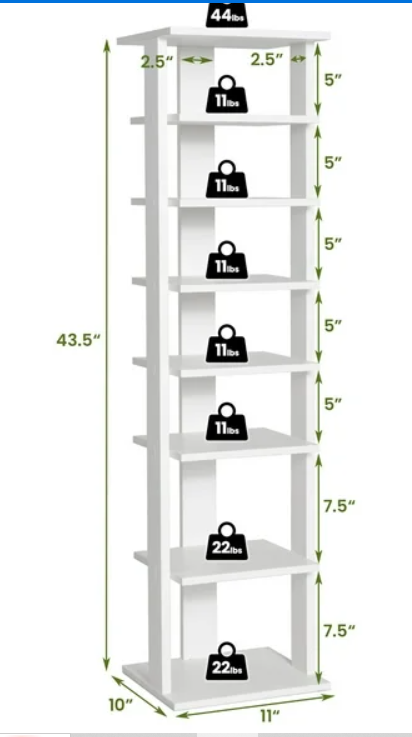 7-Tier Wooden Shoe Rack Narrow Vertical Shoe Stand, 1 box unassembled