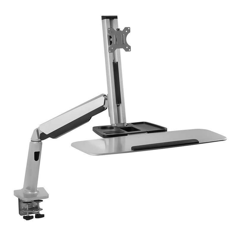 CLEARANCE, Sit Stand Workstation For Single Monitor And Keyboard - Height Adjustable Standing Desk Mount With Monitor Mount And Keyboard Tray