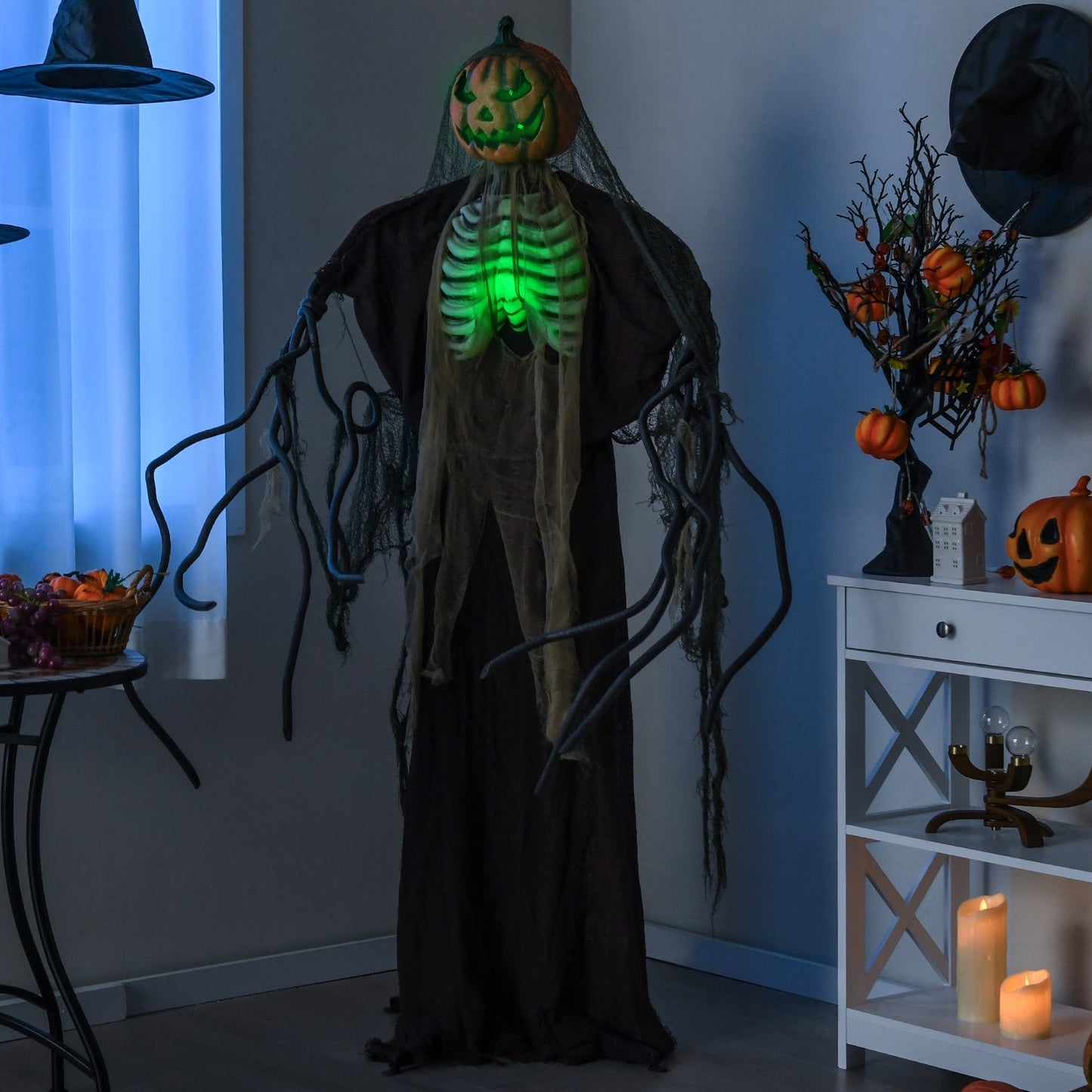 6 Feet Halloween Animatronics Light Up Talking Ghost Pumpkin with Glowing Ribs and Moving Head (Copy)