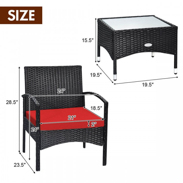 3 Pieces Patio Wicker Rattan Furniture Set with Cushion for Lawn Backyard, fully assembled