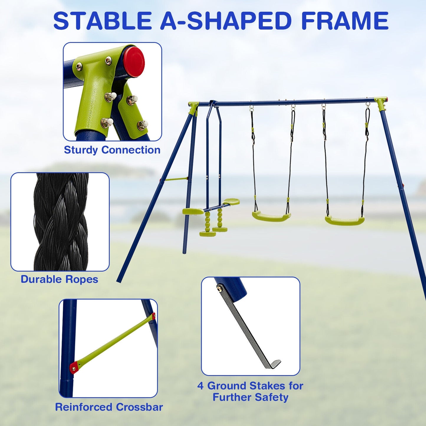 440 Pounds Kids Swing Set with Two Swings and One Glider, 1 box