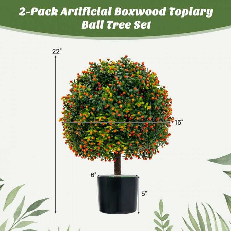 Artificial Boxwood Topiary Ball Tree with Orange Fruit