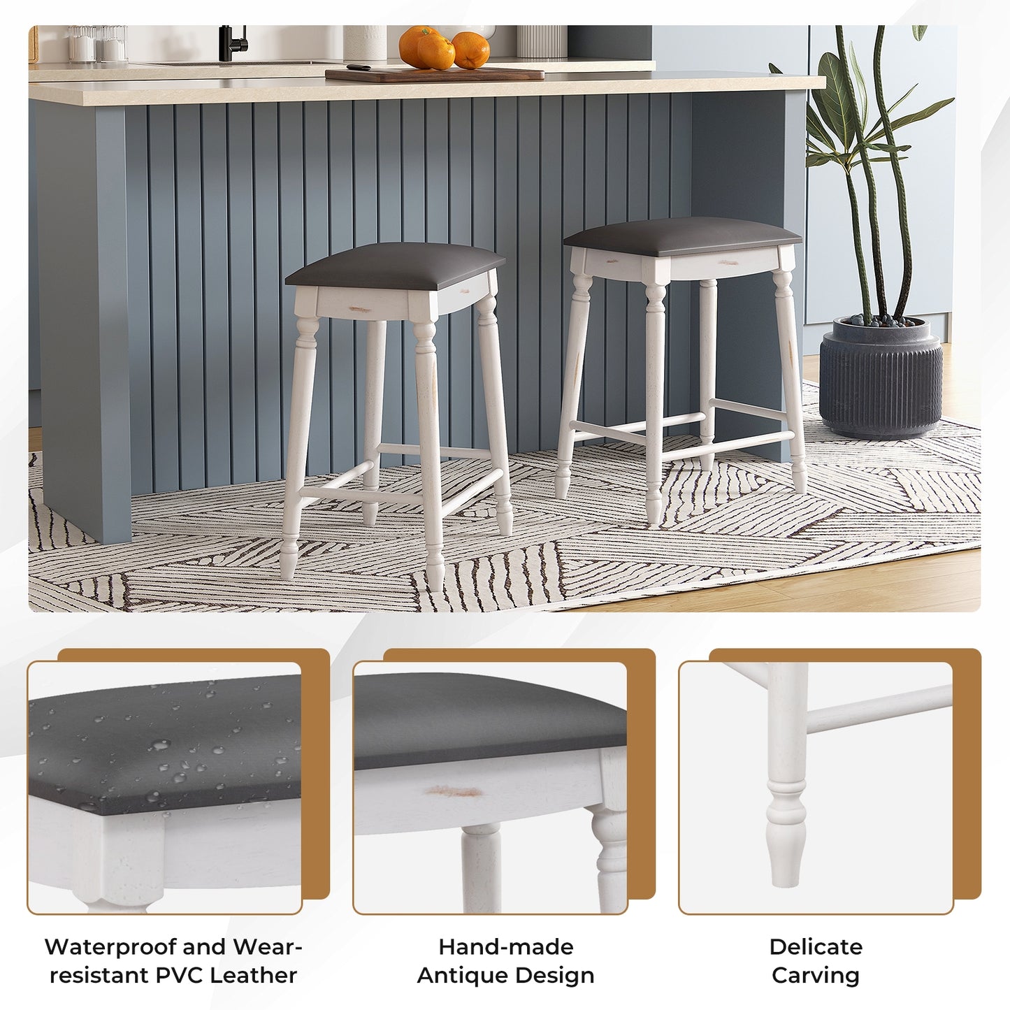 2 Piece Set, 29" Bar Stool with Padded Seat Cushions and Wood Legs