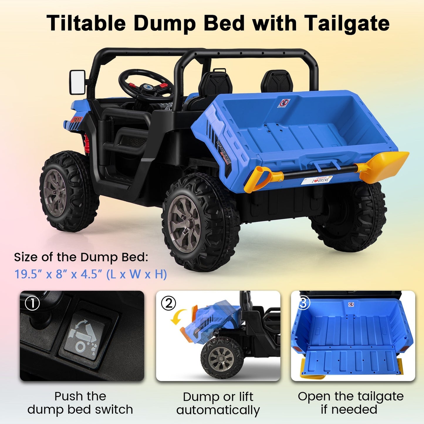 24V Ride on Dump Truck with Remote Control, Power Dump-Blue, Fully Assembled