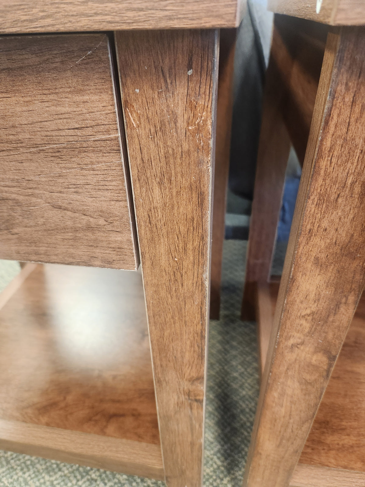 Set of 2 Nightstand with Storage Shelf and Pull Handle
