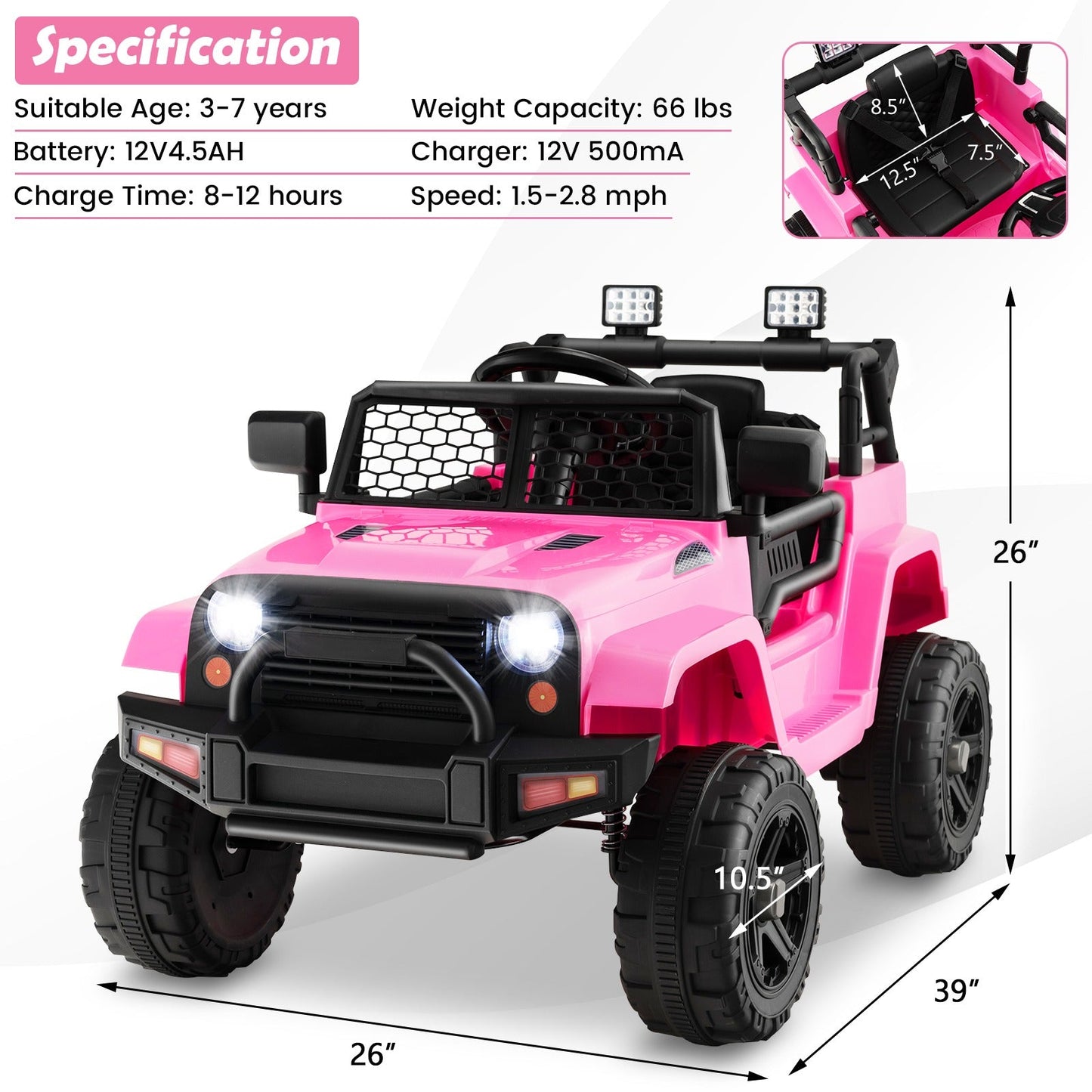12V Kids Ride On Electric Vehicle w/ Remote w/ Light & Music