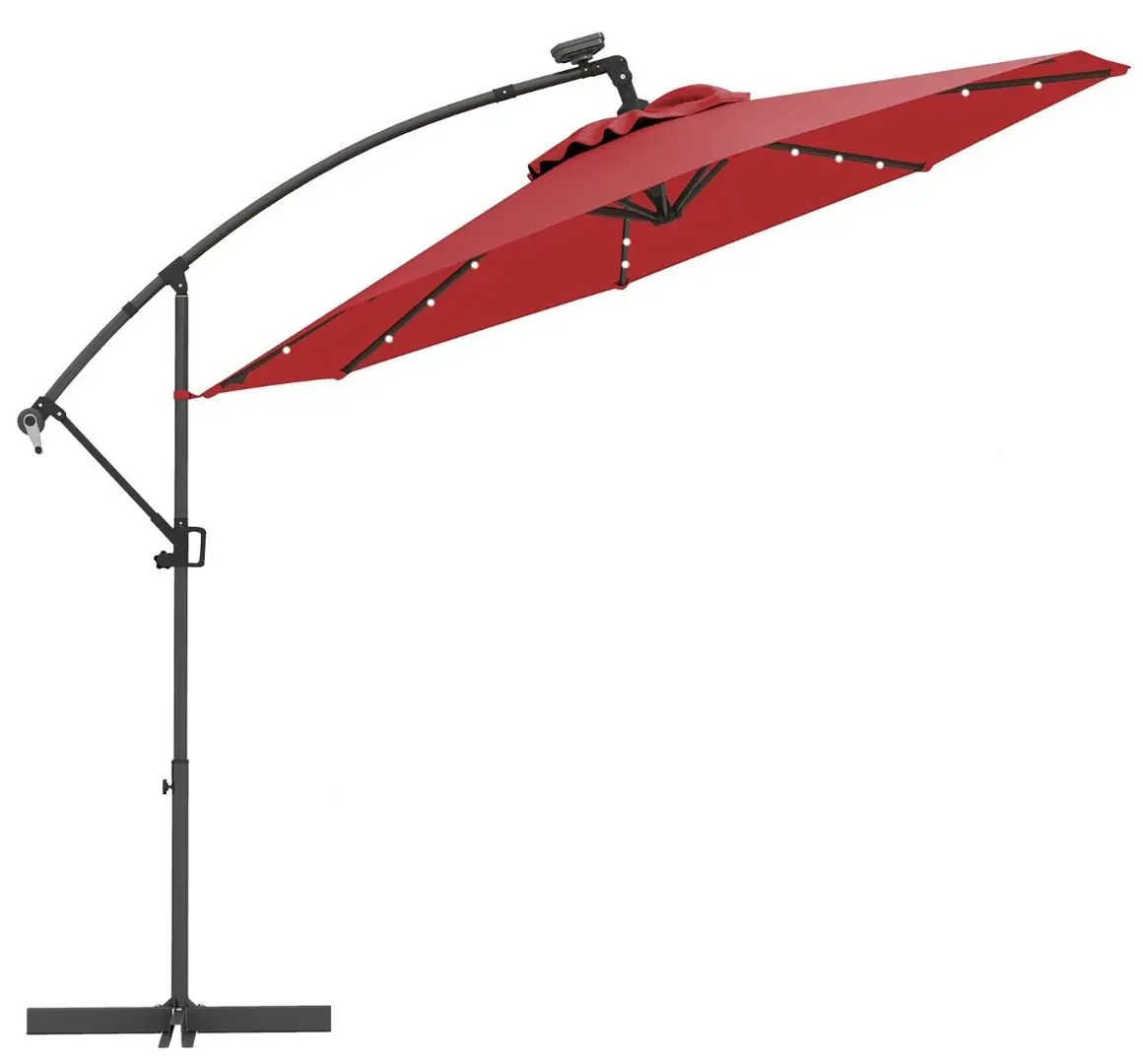 10 Feet Patio Offset Umbrella plus 32 Solar-Powered LED Lights-Wine in color, assembled