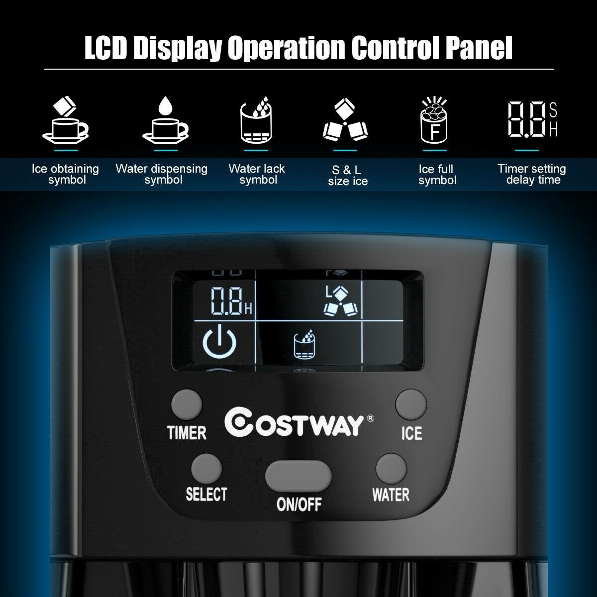 2-In-1 Ice Maker Water Dispenser 36lbs/24H LCD Display, Black