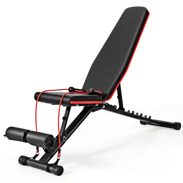 Adjustable Strength Training Bench with High Elastic Ropes