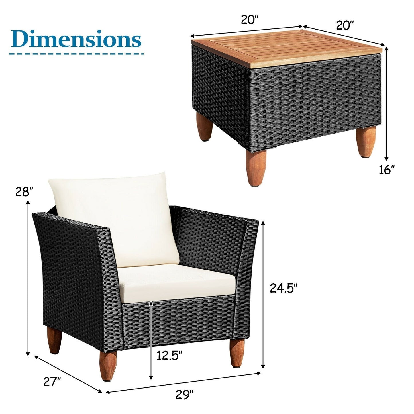 3 Pieces Outdoor Patio Rattan Furniture Set *FULLY ASSEMBLED*