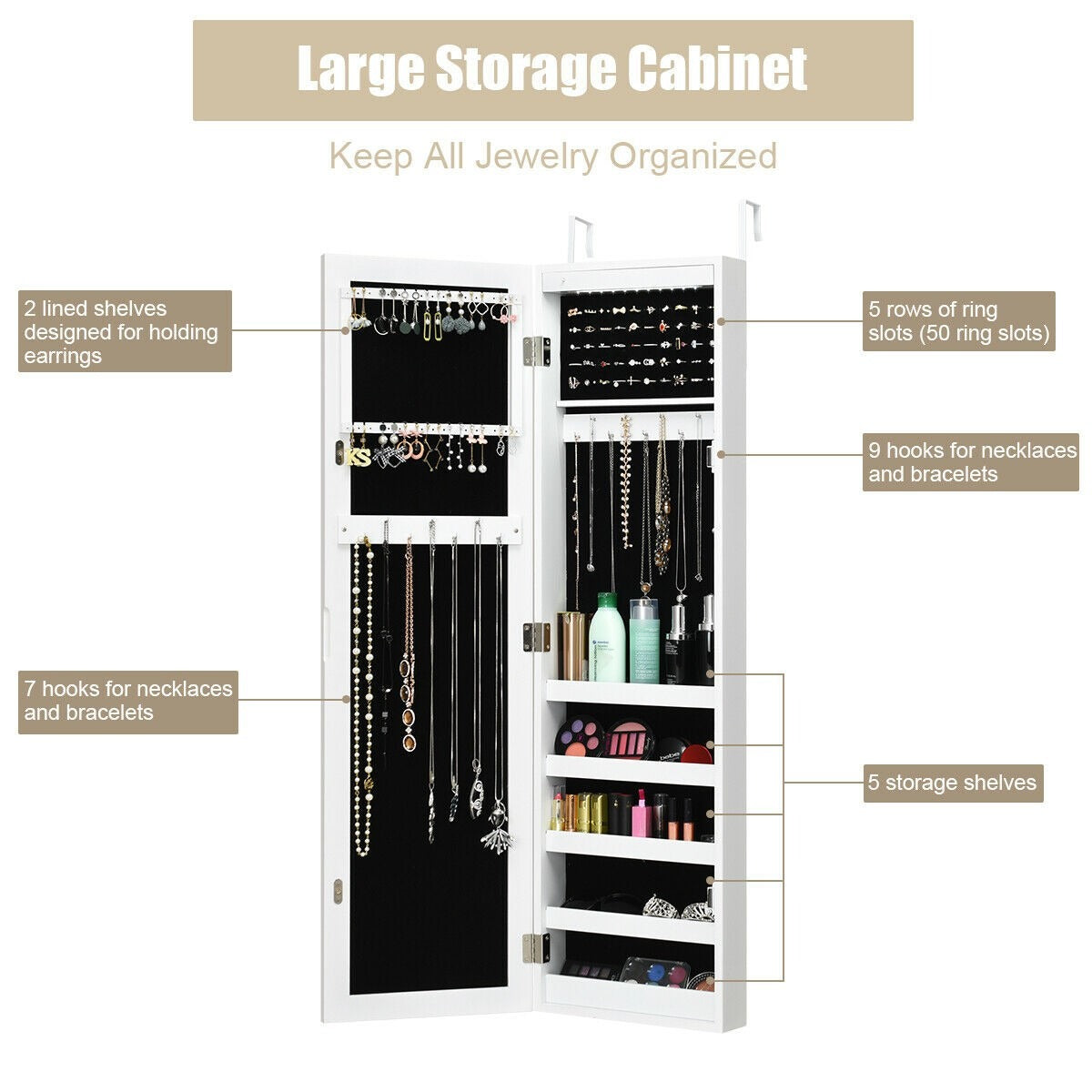 Wall Mounted Mirrored Jewelry Cabinet