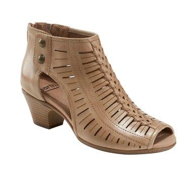 Earth Shoe, Vicki Peep Toe Wedge, Leather, Light Pecan, Size 10M