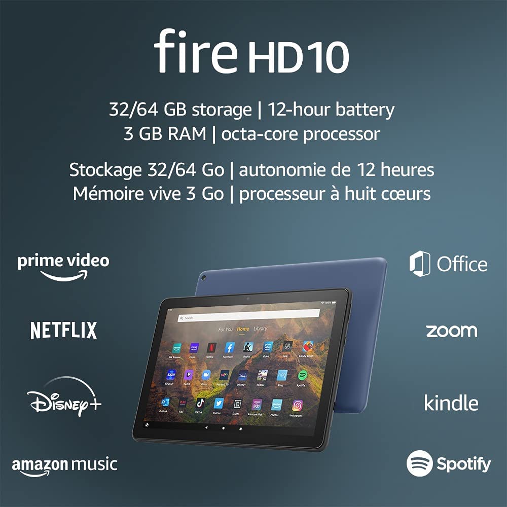 Amazon Fire Tablet HD 10`` Screen, 64GB, Blue, Open Box, Tested, 2021 Edition
