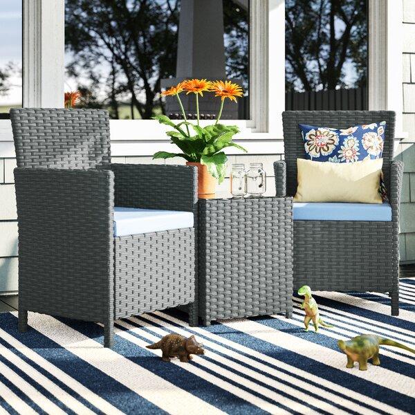 Outdoor Wicker 3 Piece Set, Grey Wicker, Light Blue Pillows, Clearance, Not Assembled