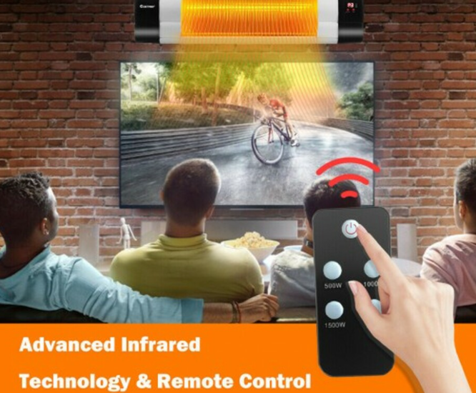 1500 W 3 Modes Adjustable Infrared Wall-Mounted Heater with Remote Control, minor scratches
